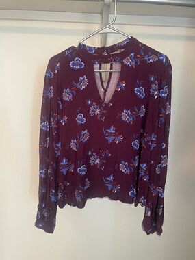 Stetson Plum Floral Keyhole Long-Sleeve Blouse